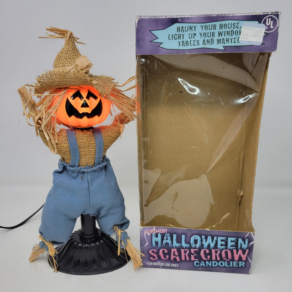 Foremost Vintage Halloween Scarecrow Candolier Light Up Pumpkin Decor 4015